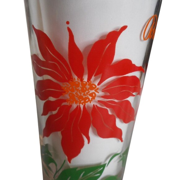 MCM Peanut Butter Juice Glass Tumbler Red / orange Poinsettia Estate find 5" #6 - Picture 5 of 5